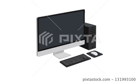 Desktop Computer Setup with Monitor Keyboard Mouse and CPU Tower Vector Illustration 131993100