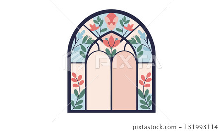 Stained glass window with floral pattern and soft pastel colors vector illustration Stained glass window with floral pattern and soft pastel colors vector illustration 131993114