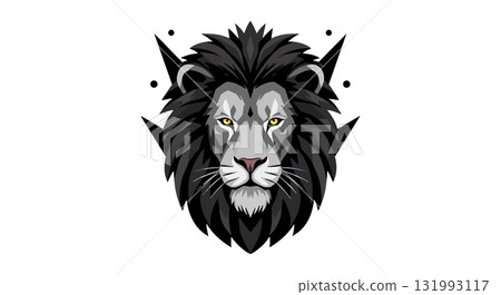 Lion head illustration with black mane and detailed facial features vector design 131993117