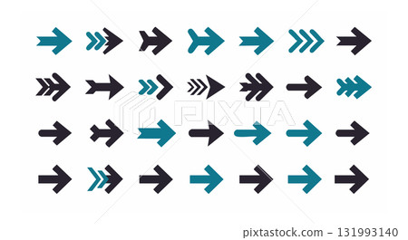 Abstract arrow icons set with blue and black colors in simple vector style 131993140