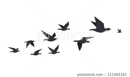 Flying birds silhouette in formation vector illustration natural wildlife scene 131993161