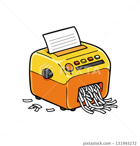 Paper shredder machine with yellow and orange body destroying documents vector illustration 131993272