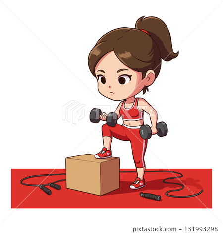 Woman Doing Step Exercise with Dumbbells and Jump Rope Fitness Training Vector Illustration Woman Doing Step Exercise with Dumbbells and Jump Rope Fitness Training Vector Illustration 131993298