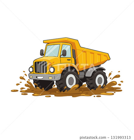 Yellow Dump Truck Splashing Mud Vector Illustration Construction Vehicle Design Yellow Dump Truck Splashing Mud Vector Illustration Construction Vehicle Design 131993313