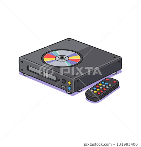 DVD player with colorful remote control and disc vector illustration technology electronics DVD player with colorful remote control and disc vector illustration technology electronics 131993400