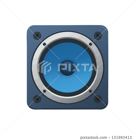 Blue audio speaker icon vector illustration with metallic frame and screws 131993413
