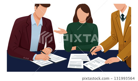 Business meeting teamwork collaboration with diverse professionals discussing documents vector Business meeting teamwork collaboration with diverse professionals discussing documents vector 131993564