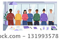 Diverse Group of People Standing Inside Modern Office Workspace with Documents and Notebooks 131993578