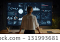 Confident young female marketer presenting a social media campaign strategy on a large digital screen during a team meeting, showcasing concepts related to marketing technology. AI Generated 131993681