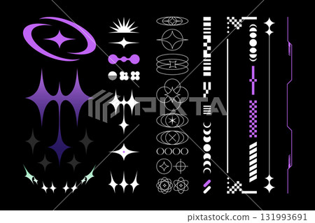 Neon themed Y2K visual icons and glitch design elements 131993691