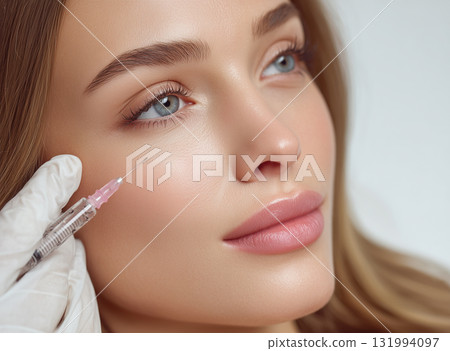Cosmetic procedure in a clinic with a young woman receiving treatment 131994097