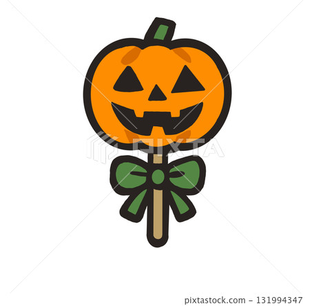 Illustration of Halloween pumpkin lollipop with bow Illustration of Halloween pumpkin lollipop with bow 131994347