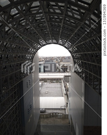 Kyoto Station seen from a tunnel-like reinforcing bar Kyoto Station seen from a tunnel-like reinforcing bar 131994369