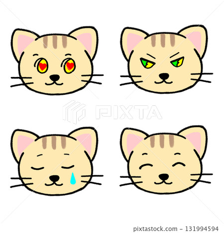 Convey your emotions! Tabby cat face icon (emotions, anger, sadness, love) illustration material 131994594