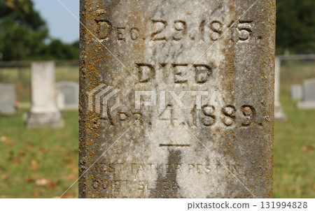 Close up of Historic Headstone in Rural East TX Cemetery 131994828