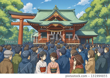 新年第一部動畫風格的神社參拜 131994855