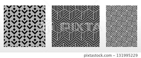Geometric set of seamless black and gray patterns. Simple vector graphics Geometric set of seamless black and gray patterns. Simple vector graphics 131995229