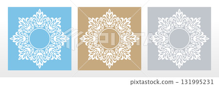 Set of decorative frames Elegant vector element for design in Eastern style, place for text. Floral colored borders. Lace illustration for invitations and greeting cards Set of decorative frames Elegant vector element for design in Eastern style, place for text. Floral colored borders. Lace illustration for invitations and greeting cards 131995231