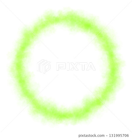 Bright green smoke ring on transparent background with soft glow effect and vivid luminous mist in circular shape 131995706