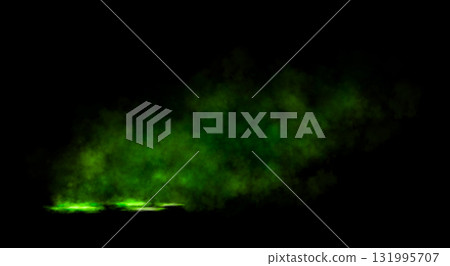 Green toxic mist cloud with glowing slime puddles on transparent background depicting pollution or magic fluid Green toxic mist cloud with glowing slime puddles on transparent background depicting pollution or magic fluid 131995707