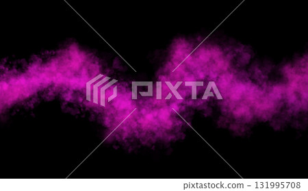 Vibrant pink smoke wave isolated on transparent background, dynamic swirling cloud of mist moving in oscillating zigzag motion 131995708