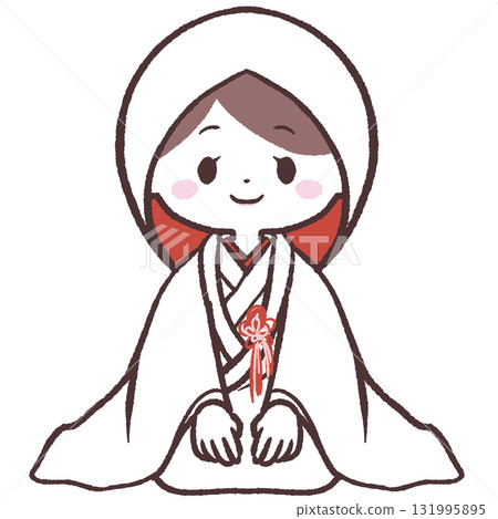 Illustration of a woman wearing a white wedding kimono Illustration of a woman wearing a white wedding kimono 131995895