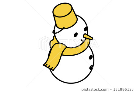 戴著水桶和圍巾的雪人的線條畫圖示的等距插圖 戴著水桶和圍巾的雪人的線條畫圖示的等距插圖 131996153