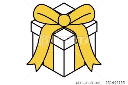 Isometric illustration of a line icon of a gift box with a dangling ribbon Isometric illustration of a line icon of a gift box with a dangling ribbon 131996155