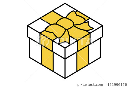 Isometric illustration of a line icon of a gift box with a bow Isometric illustration of a line icon of a gift box with a bow 131996156
