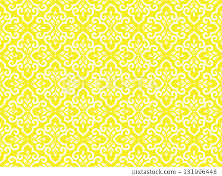Flower geometric pattern. Seamless vector background. White and yellow ornament. Ornament for fabric, wallpaper, packaging. Decorative print Flower geometric pattern. Seamless vector background. White and yellow ornament. Ornament for fabric, wallpaper, packaging. Decorative print 131996448