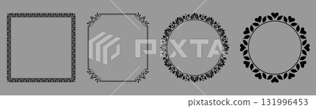 Set of decorative frames Elegant vector element for design in Eastern style, place for text. Floral black and gray borders. Lace illustration for invitations and greeting cards 131996453