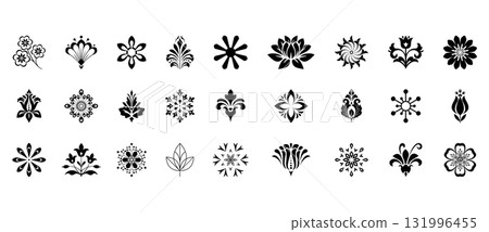 Flower icons set. Isolated elements for design. Vector graphics. 131996455