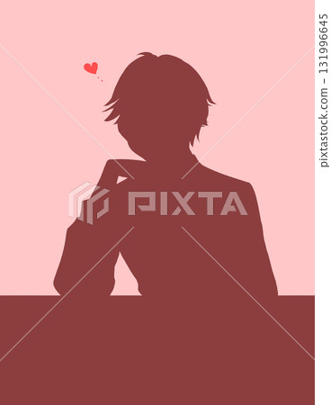 貴族男子把下巴放在桌上，愛，剪影 131996645