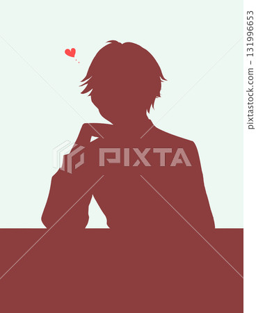 貴族男子把下巴放在桌上，愛，剪影 131996653
