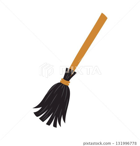 cartoon halloween broom, flat style 131996778