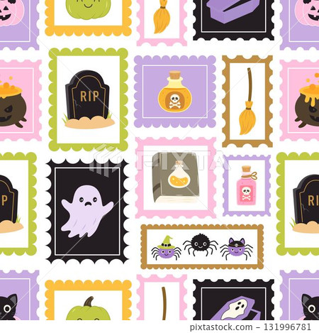 halloween seamless pattern with stamps 131996781