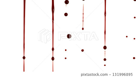 Freeze Motion of Photograph of Dripping Blood Forming Thin Streams and Scattered Droplets on a Clean White Background. Ideal for Horror, Medical, or Crime Related Visual Concepts. Realistic and Freeze Motion of Photograph of Dripping Blood Forming Thin Streams and Scattered Droplets on a Clean White Background. Ideal for Horror, Medical, or Crime Related Visual Concepts. Realistic and 131996895