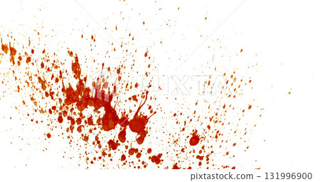 Photograph capturing a dramatic blood splash on a clean white background. The red liquid forms organic droplets and abstract shapes. Adeal for horror, medical, or artistic use. Photograph capturing a dramatic blood splash on a clean white background. The red liquid forms organic droplets and abstract shapes. Adeal for horror, medical, or artistic use. 131996900