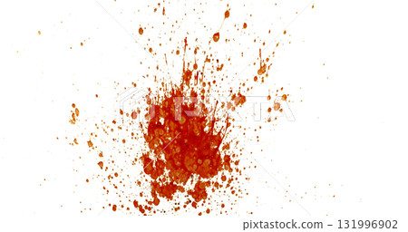 Photograph capturing a dramatic blood splash on a clean white background. The red liquid forms organic droplets and abstract shapes. Adeal for horror, medical, or artistic use. Photograph capturing a dramatic blood splash on a clean white background. The red liquid forms organic droplets and abstract shapes. Adeal for horror, medical, or artistic use. 131996902