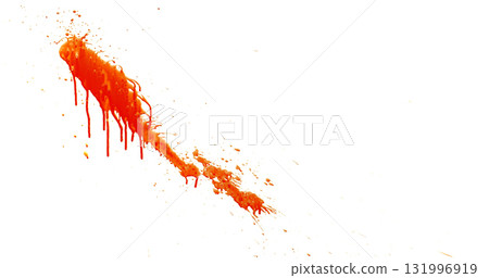 Photograph capturing a dramatic blood splash on a clean white background. The red liquid forms organic droplets and abstract shapes. Adeal for horror, medical, or artistic use. Photograph capturing a dramatic blood splash on a clean white background. The red liquid forms organic droplets and abstract shapes. Adeal for horror, medical, or artistic use. 131996919