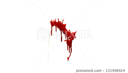 Photograph capturing a dramatic blood splash on a clean white background. The red liquid forms organic droplets and abstract shapes. Adeal for horror, medical, or artistic use. Photograph capturing a dramatic blood splash on a clean white background. The red liquid forms organic droplets and abstract shapes. Adeal for horror, medical, or artistic use. 131996924