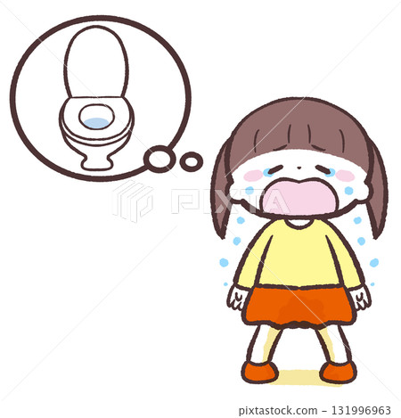 Illustration of a girl who can't make it to the toilet in time Illustration of a girl who can't make it to the toilet in time 131996963