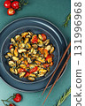 Cooked tasty mussels. 131996968