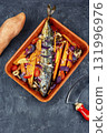Oven baked mackerel. 131996976