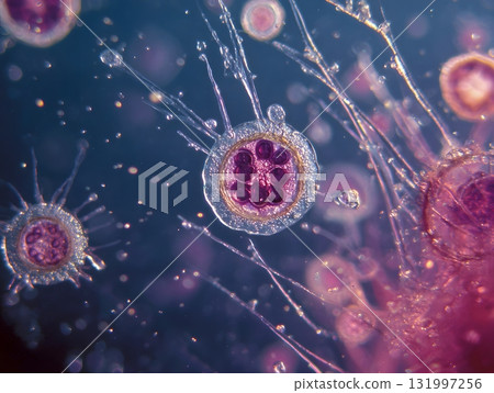 Scientific close up amoeba engulfing food particle Scientific close up amoeba engulfing food particle 131997256