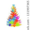 Colorfull decorated Christmas and new year tree. Hand drawn. Not AI, vector illustration. 131997365