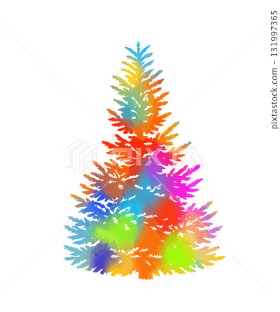 Colorfull decorated Christmas and new year tree. Hand drawn. Not AI, vector illustration. 131997365
