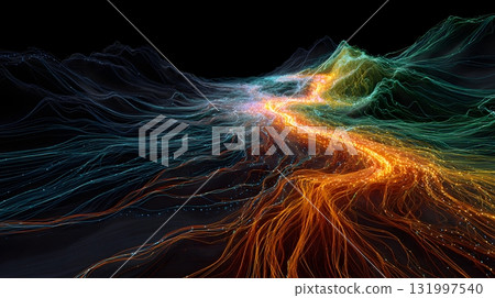 AI powered analytics flow visualized with neon lines 131997540