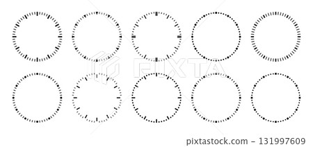 Clock dial scale. Round analog timer watch templates. Hour and second dash marks. 131997609