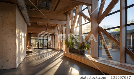 sustainable architecture firm interior with natural wood 131997687